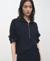 Mango Contrast Stripe Half Zip Sweater In Blue