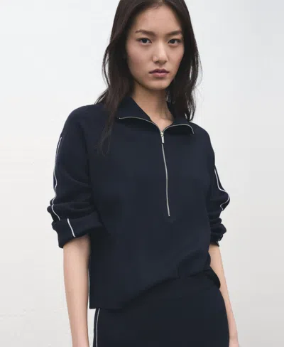 Mango Contrast Stripe Half Zip Sweater In Blue