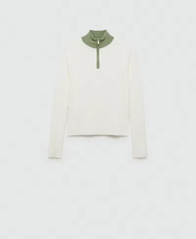 Mango Women's Zip Neck Jumper In Pastel Green