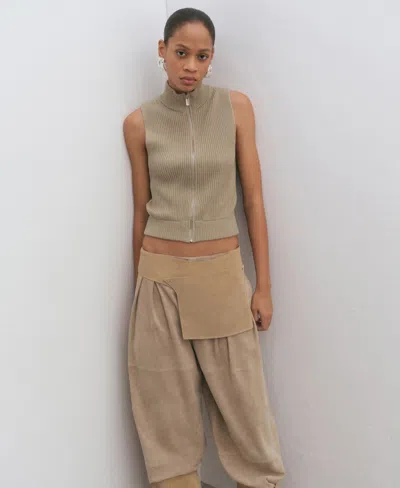 Mango Women's Zip Ribbed Knitted Top In Brown