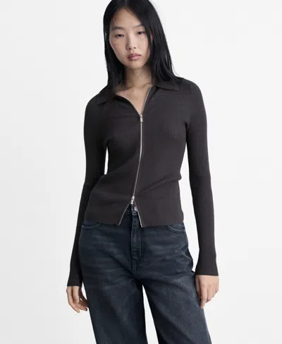 Mango Women's Zipped Knit Cardigan In Dark Gray