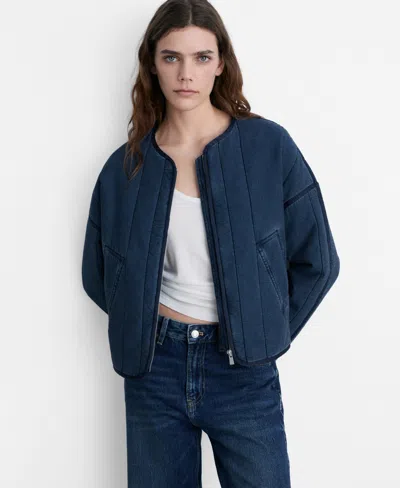 Mango Quilted Indigo Cotton Jacket In Dark Blue