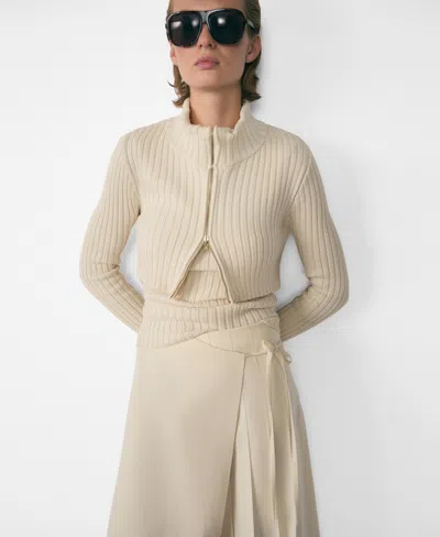 Mango Women's Zipper Detail Combined Ribbed Sweater In Ecru