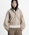 Mango Crop Full Zip Hoodie In Sand