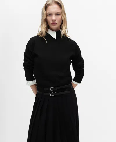 Mango Women's Zipper Detail Perkins Neck Sweater In Black