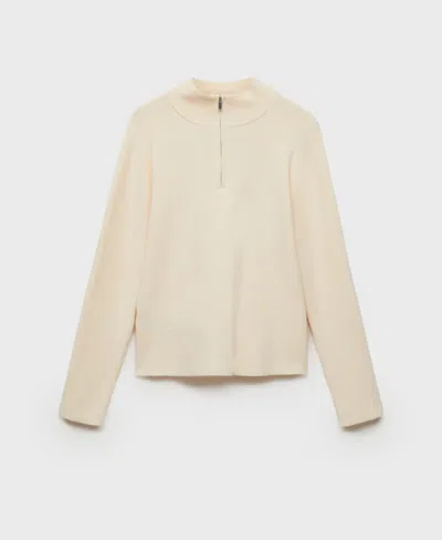 Mango Women's Zipper Detail Perkins-neck Sweater In Ecru