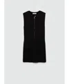 Mango Front Zip Knit Dress In Black