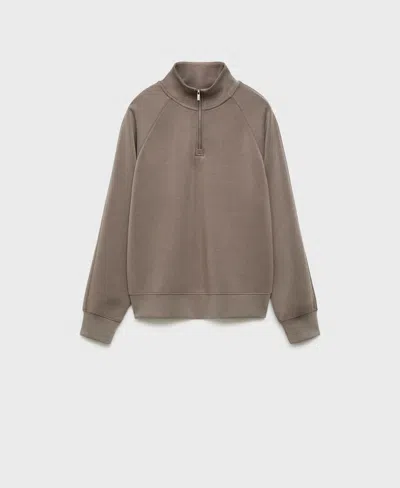 Mango Women's Zipper Detail Turtleneck Sweatshirt In Medium Brown