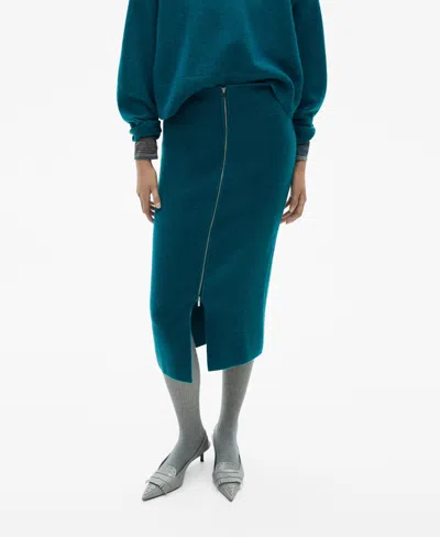 Mango Women's Zipper Knit Midi Skirt In Green