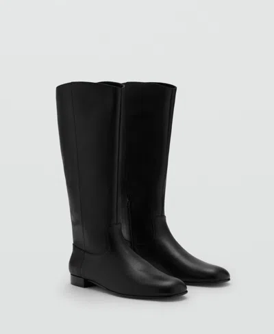 MANGO WOMEN'S ZIPPER LEATHER BOOTS