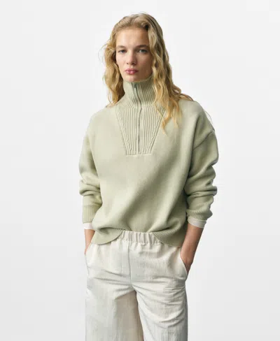 Mango Women's Zipper Wool Blend Sweater In Green Apple