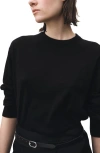 Mango Wool & Cotton Crewneck Sweater In Black