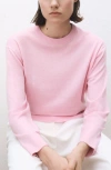Mango Wool & Cotton Crewneck Sweater In Pink