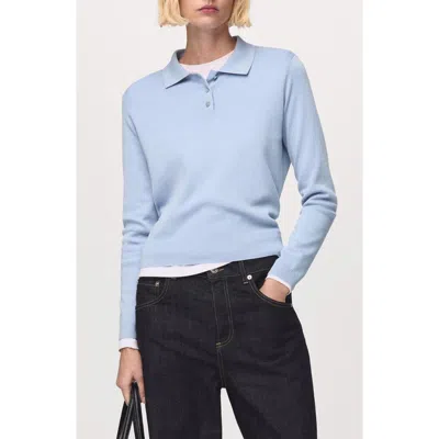 Mango Wool & Cotton Polo Sweater In Blue