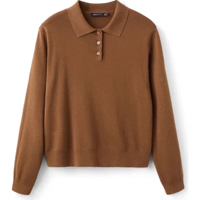 Mango Wool & Cotton Polo Sweater In Brown