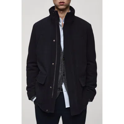 Mango Wool Blend Coat In Dark Navy