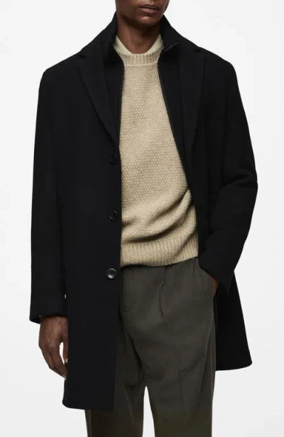 Mango Wool Blend Coat With Removable Bib In Black