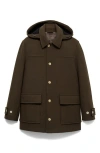 Mango Wool Blend Coat With Removable Hood In Khaki Green