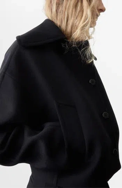Mango Wool Blend Crop Jacket In Black