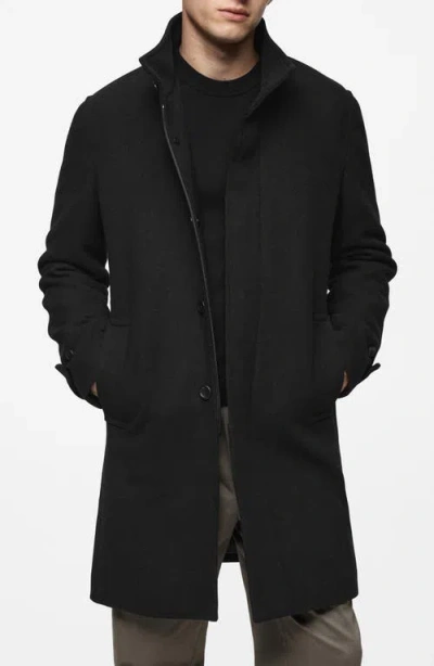 Mango Wool Blend Felt Coat In Black