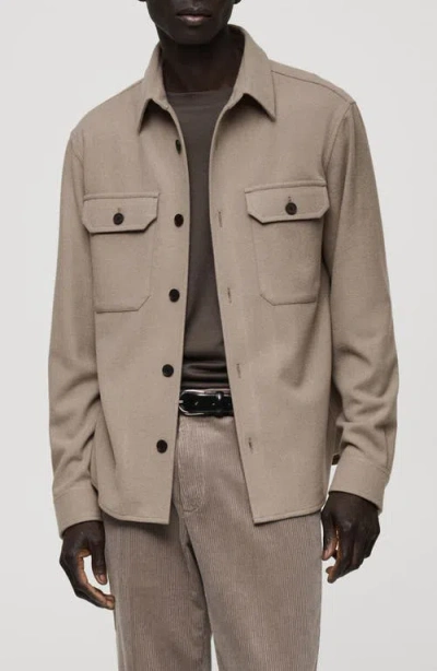 Mango Wool Blend Flannel Overshirt In Grey