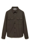 Mango Wool Blend Flannel Overshirt In Khaki Brown