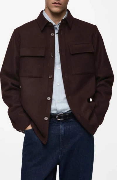 Mango Wool Blend Flannel Overshirt With Pockets In Burgundy