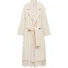 Mango Wool Blend Fringe Hem Longline Coat In Ecru