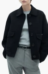 Mango Pocketed Wool-blend Jacket Black In Black