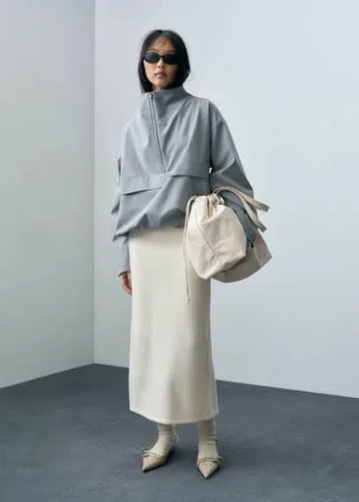 Mango Wool-blend Midi-skirt Ecru