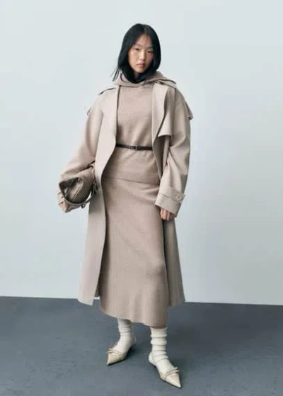 Mango Wool-blend Midi-skirt Sand
