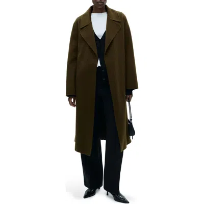 Mango Wool Blend Oversize Longline Coat In Khaki