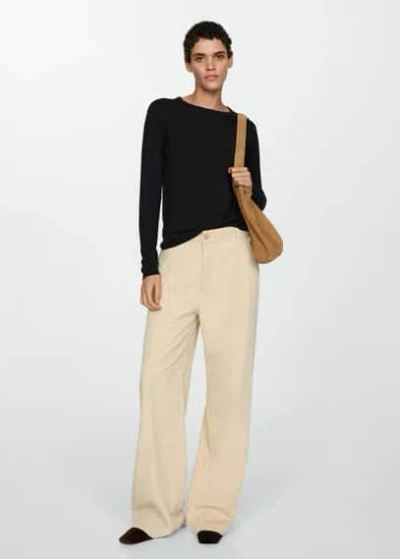 Mango Wool-blend Round-neck Sweater Black