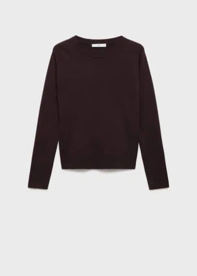 Mango Wool Blend Round Neck Sweater Chocolate