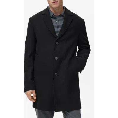 Mango Wool Blend Single Breasted Coat In Black