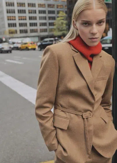 Mango Wool-blend Suit Jacket Tobacco Brown