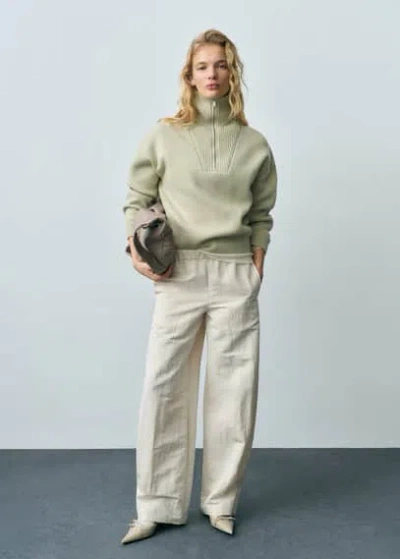 Mango Wool-blend Sweater With Zip Green Apple