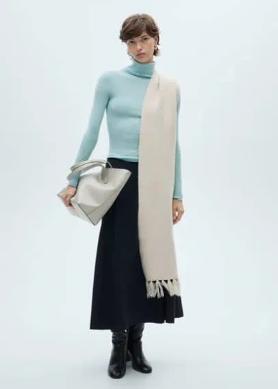 Mango Wool Blend Turtleneck Sweater Aqua Green
