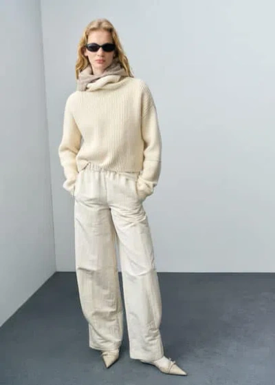 Mango Wool Blend Turtleneck Sweater Ecru