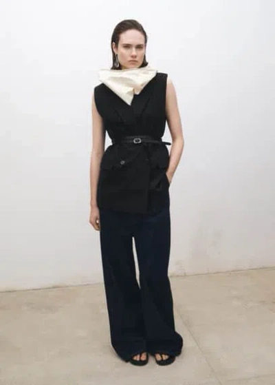 Mango Wool Blend Vest With Lapels Black