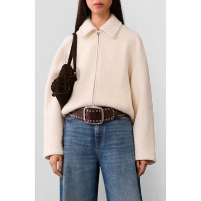 Mango Wool Blend Zip Jacket In Ecru