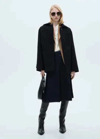 Mango Wool Coat With Patch Pockets Black