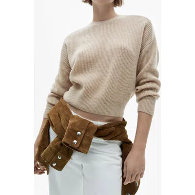 Mango Wool Crewneck Crop Sweater In Gray