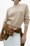 Mango Wool Crewneck Crop Sweater In Light/pastel Grey