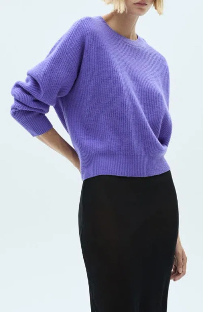 Mango Cropped Wool Sweater Purple