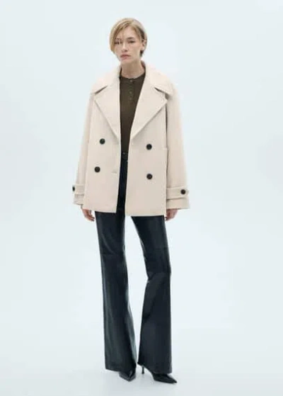 Mango Manteau Laine Croisé Boutons Gris Clair/pastel - Femme - M -  In Light/pastel Grey