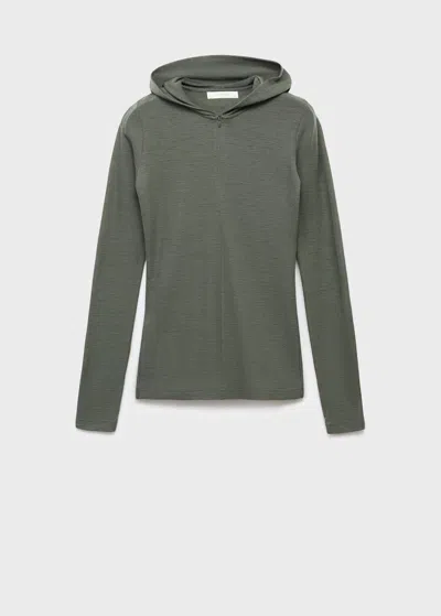Mango T-shirt En Laine À Capuche Vert - Femme - L -  In Green