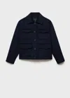 Mango Wool Jacket With Pockets Dark Navy