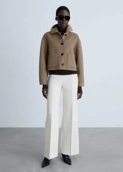 Mango Wool Jacket With Pockets Medium Brown