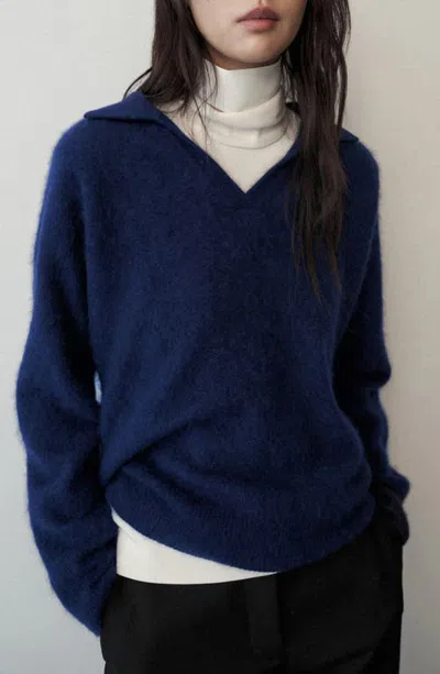 Mango Wool Polo Neck Sweater In Blue